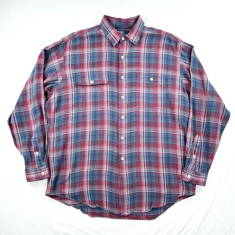 Polo Ralph Lauren Dungaree Workshirt Button Up Flannel Shirt Mens Large Plaid